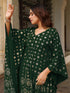 Janasya Women's Bottle Green Georgette Foil Printed Kaftan Kurta With Palazzo Set